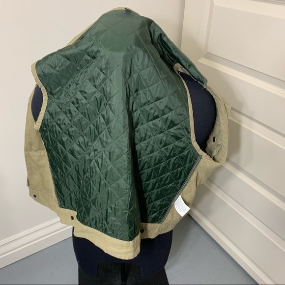 Vintage Hudson Bay Vest linen blend Quilted Tan Green Sz S/M Fishing Hiking - Picture 13 of 14